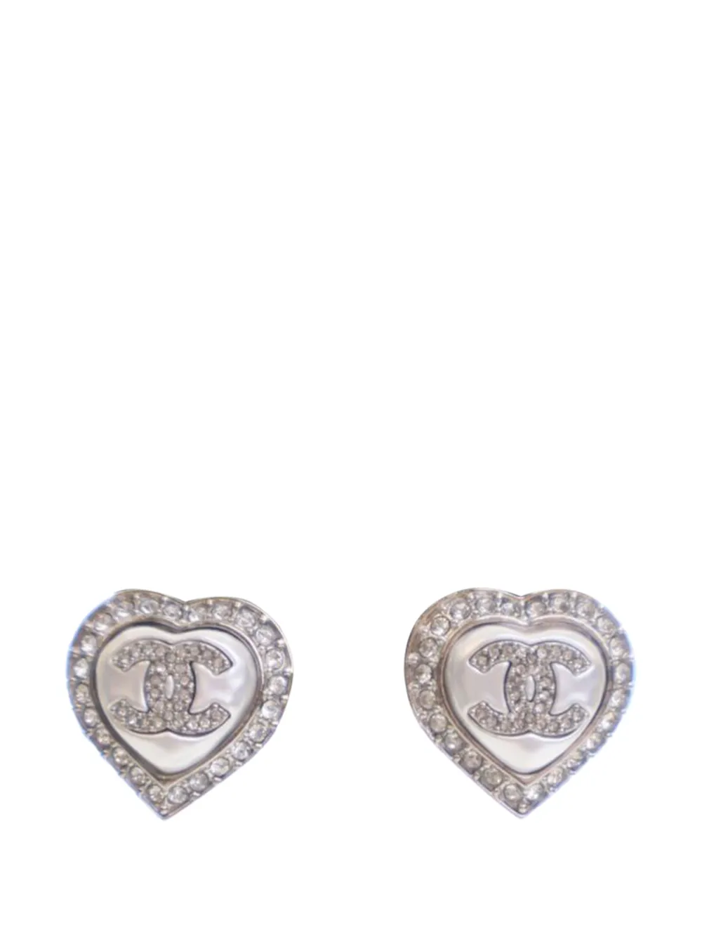 CHANEL Pre-Owned 2023 Silver Plated Faux Pearl Crystal CC Heart Push Back Earrings costume earrings - Argento