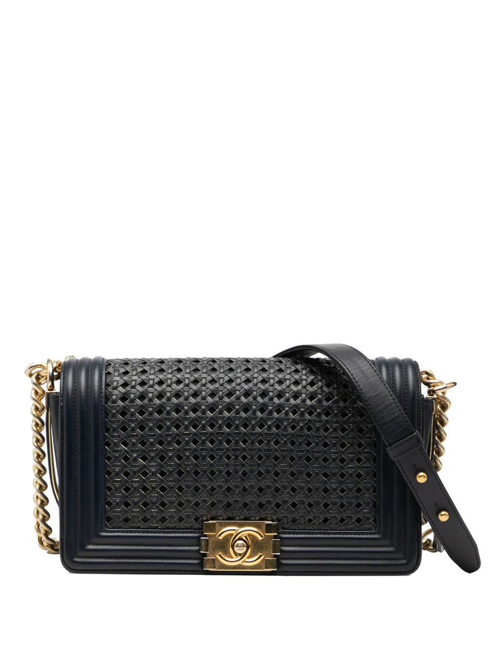 CHANEL Pre-Owned 2014 Old Medium Braided Sheepskin Boy Flap crossbody bag - Blu