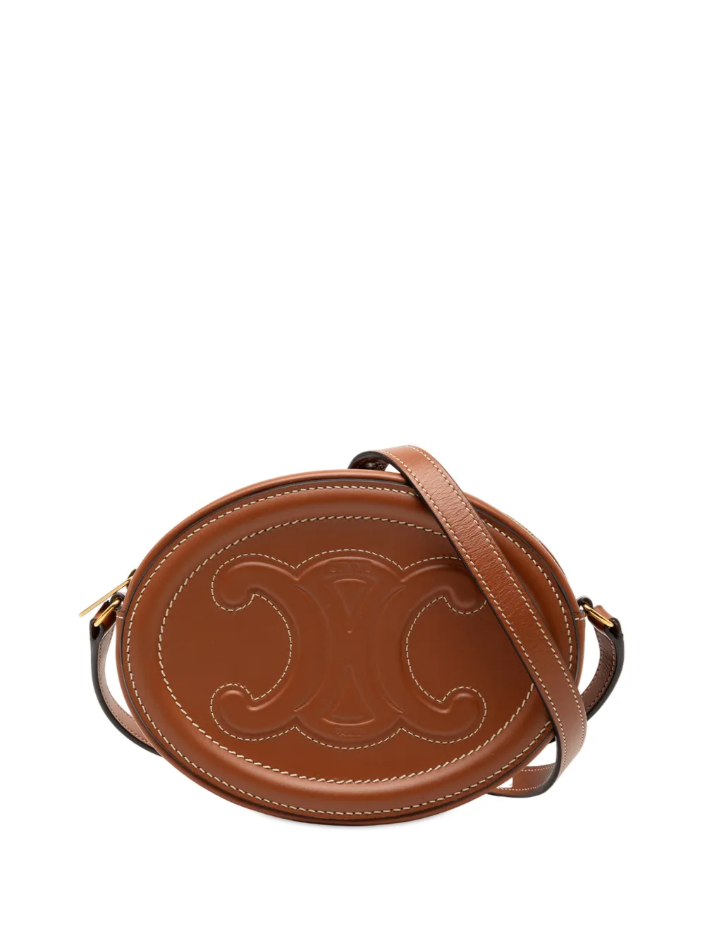 Celine Pre-Owned 2021 Small Calfskin Cuir Triomphe Oval crossbody bag - Marrone
