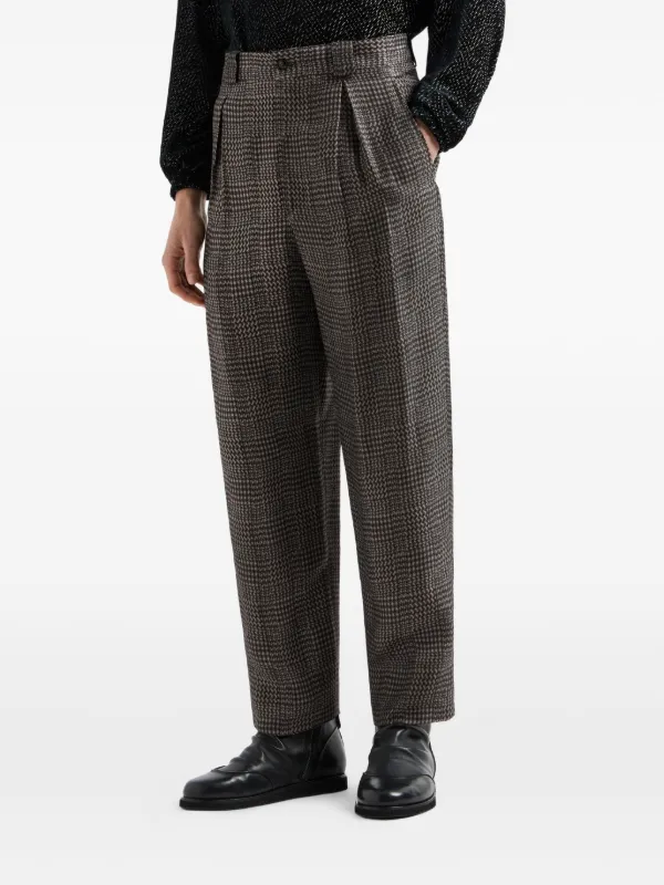 Giorgio Armani Pleated Houndstooth Trousers | Brown | FARFETCH ZA