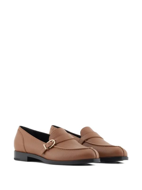 Giorgio Armani Buckle-strap Leather Loafers in Brown