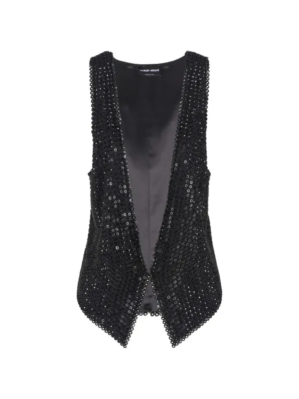 Giorgio Armani V-neck Embellished Waistcoat in Black
