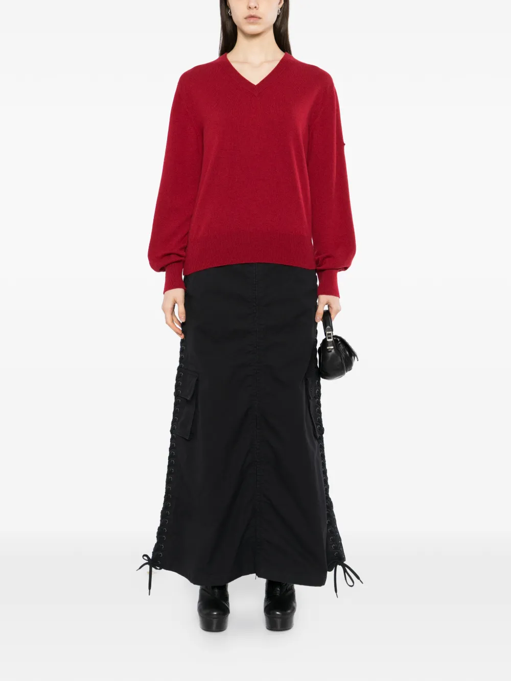 Balenciaga Trui met V-hals en lange mouwen Rood