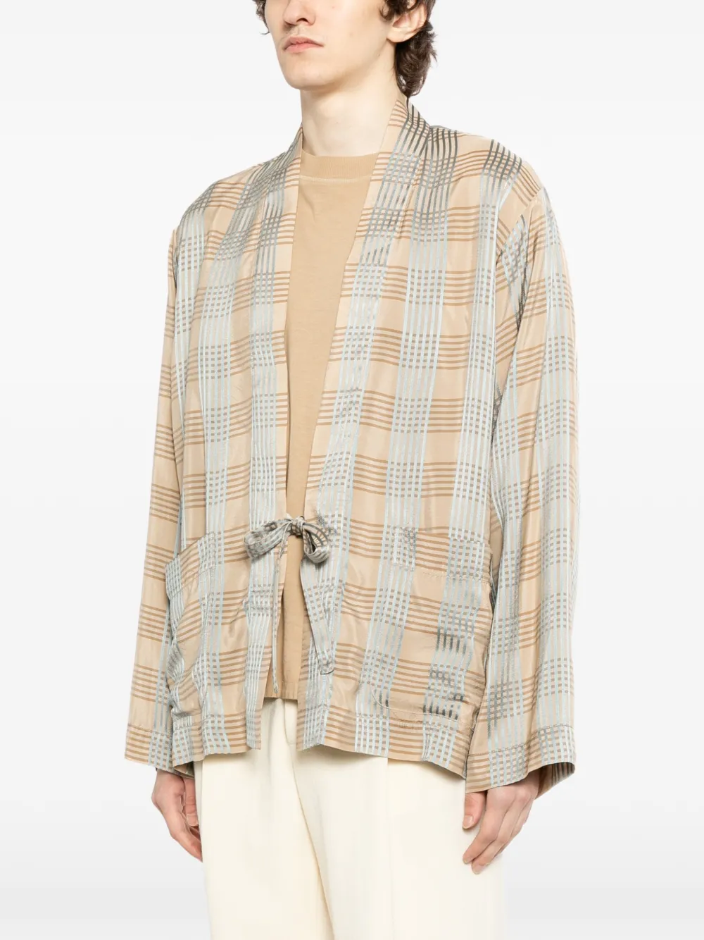  Uma Wang Tie Detail Plaid Jacket - Neutrals 