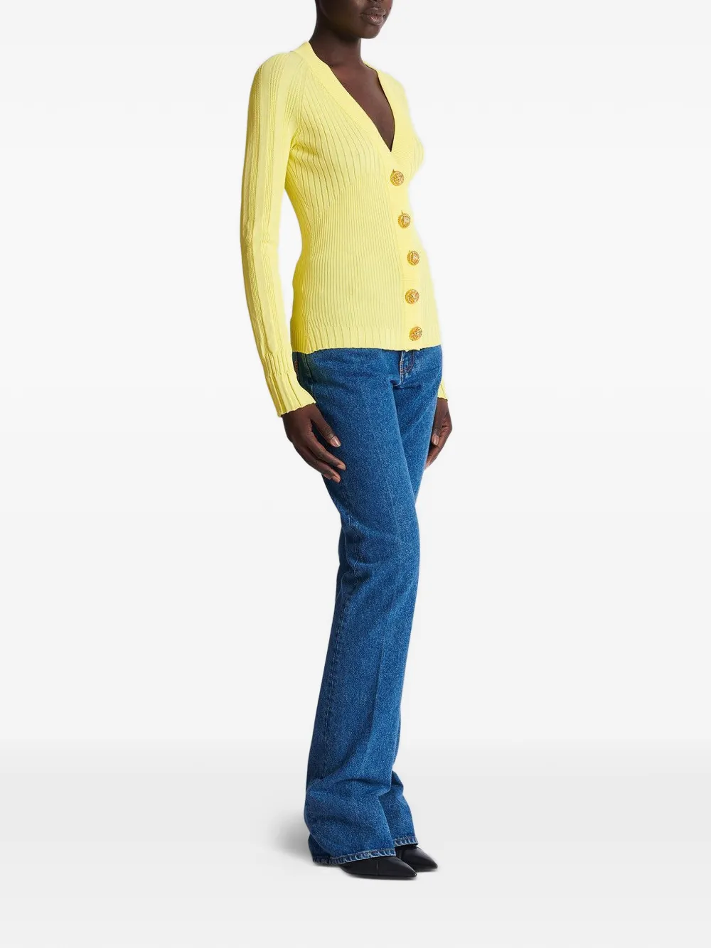  Balmain V-neck Buttoned Cardigan - Yellow 