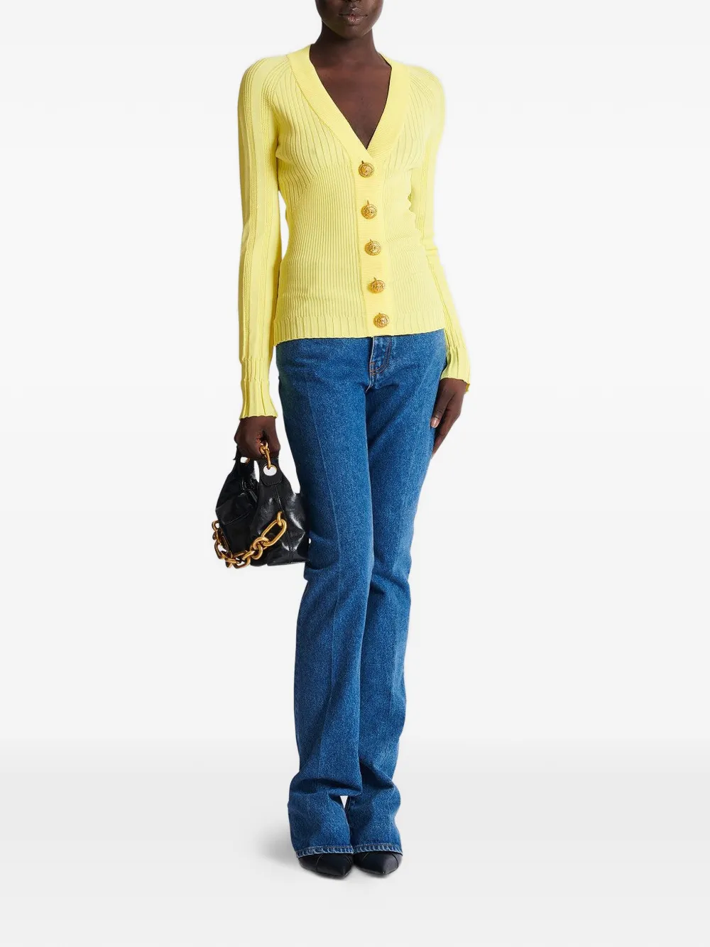  Balmain V-neck Buttoned Cardigan - Yellow 