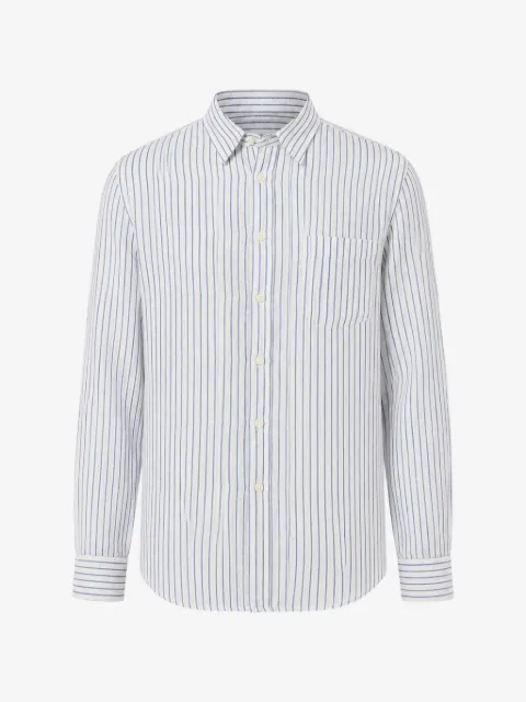 120% Lino vertical-stripe chest-pocket shirt
