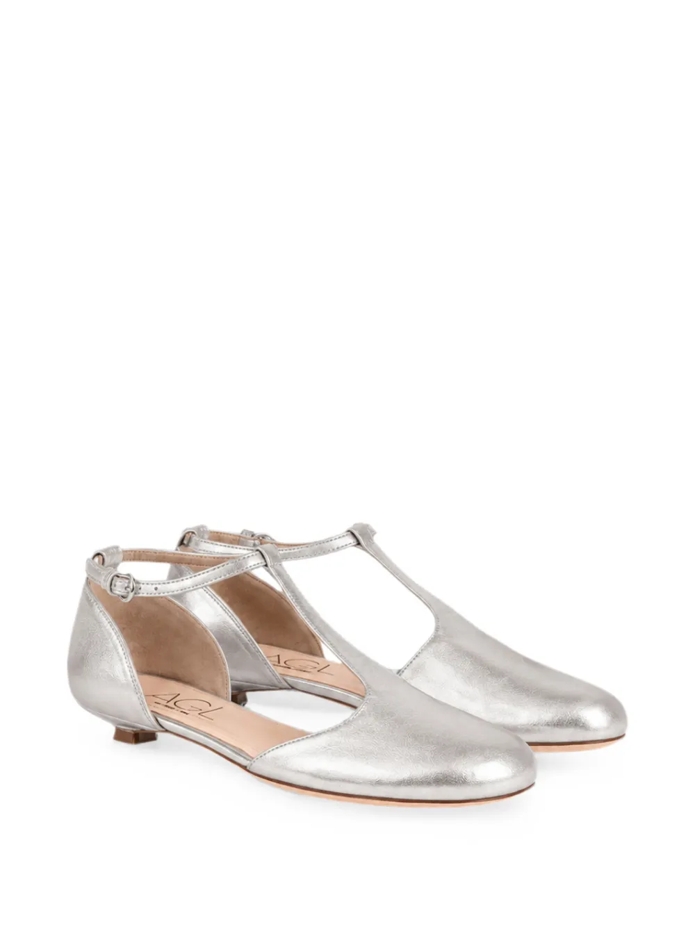 AGL metallic-effect T-bar ballet flats Zilver