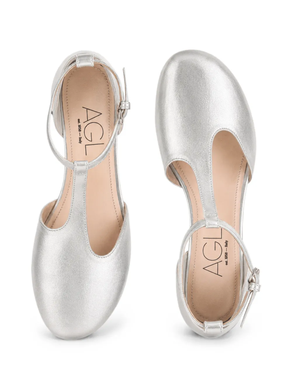 AGL metallic-effect T-bar ballet flats Zilver