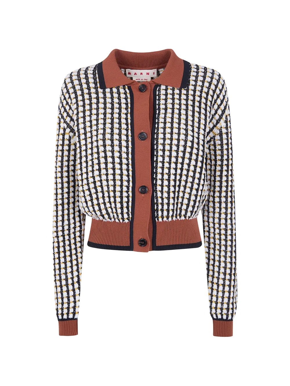 Marni collared grid cotton knitwear - Marrone