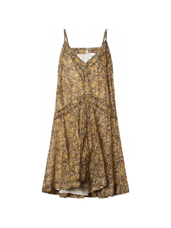 Marant Étoile Danielle Ruffled Floral Mini Dress in Brown