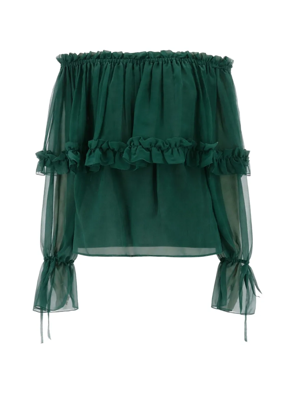 Saint Laurent ruffled off-shoulder top – Green