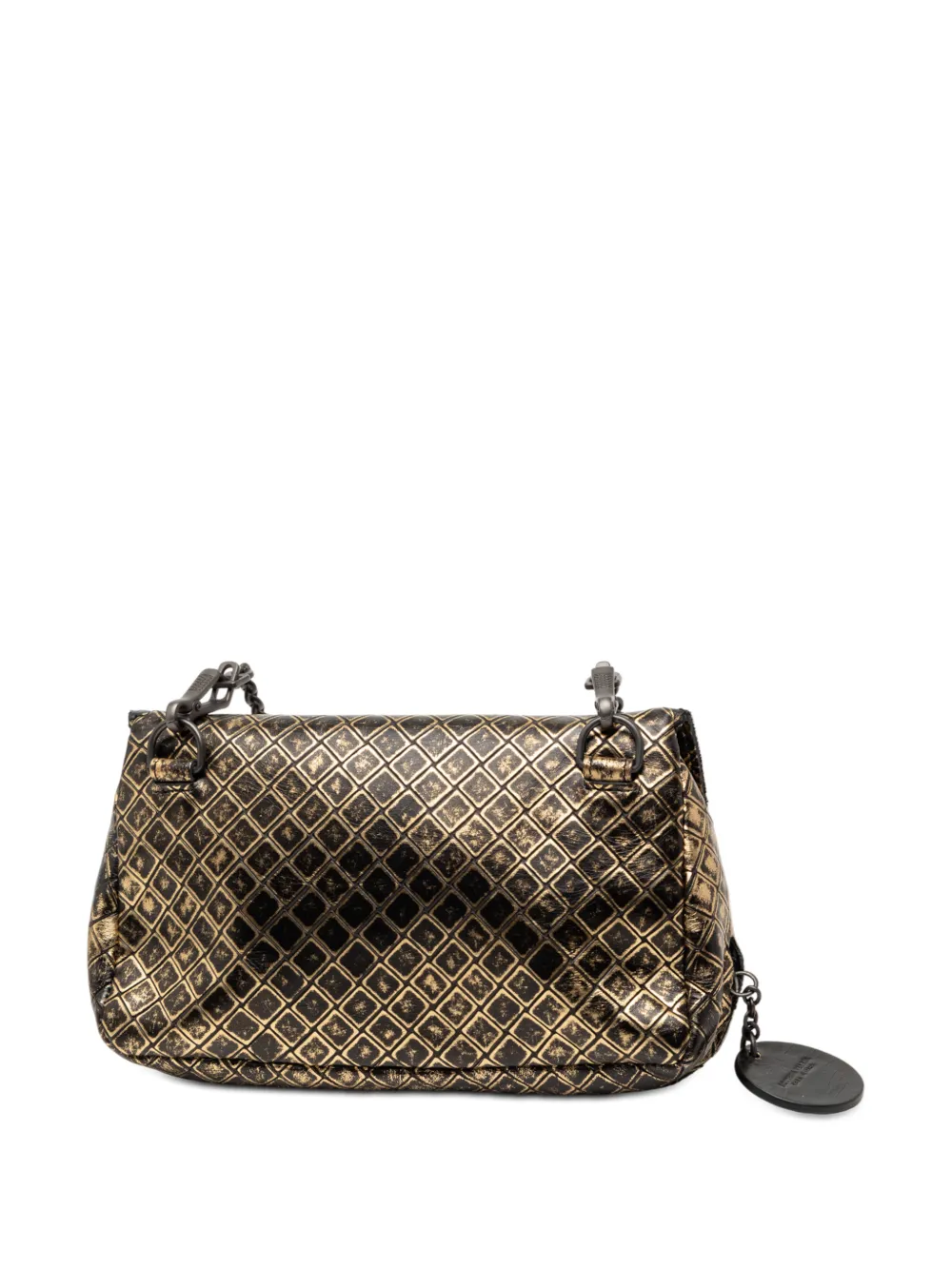  Bottega Veneta Pre-owned 2012-2025 Metallic Calfskin Intrecciomirage Chain Flap Crossbody Bag - Gold 