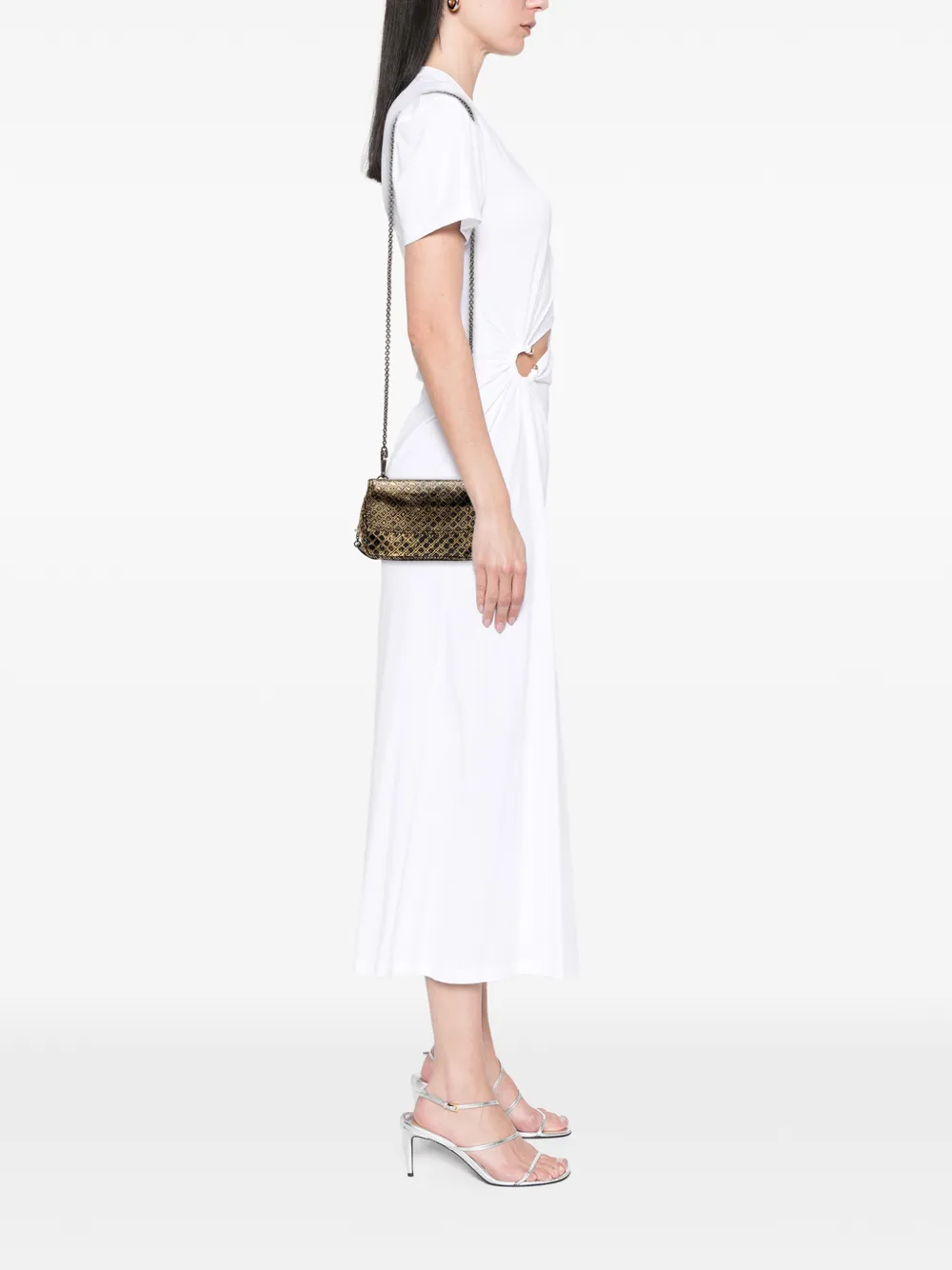  Bottega Veneta Pre-owned 2012-2025 Metallic Calfskin Intrecciomirage Chain Flap Crossbody Bag - Gold 