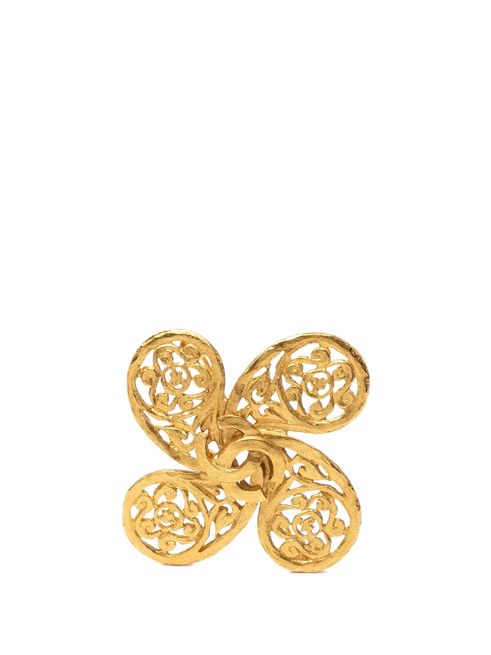 CHANEL Pre-Owned 1995 Gold Plated CC Fretwork Clover Brooch costume brooch - Oro