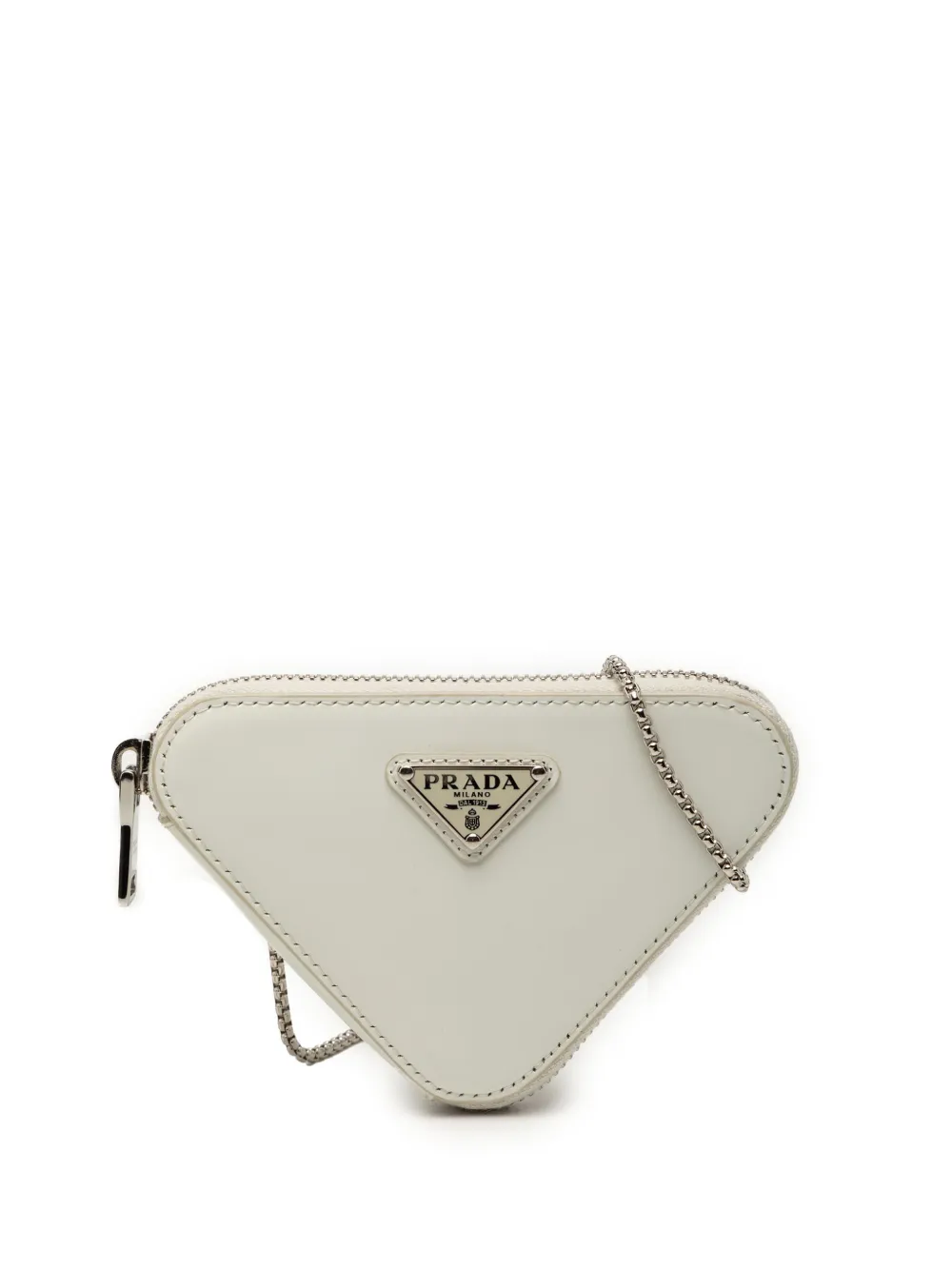 Prada Pre-Owned 2013-2025 Mini Brushed Leather Triangle Chain Pouch crossbody bag - Bianco