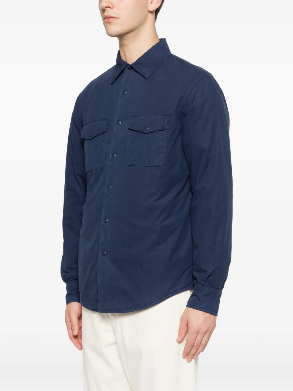  Aspesi Mod. 13 Buttoned Chest-pocket Cotton Overshirt - Blue 