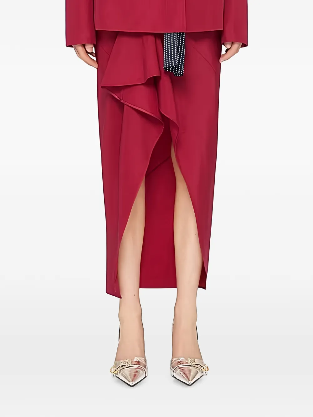 Givenchy Ruffled Asymmetric Midi Skirt in Red, view 3
