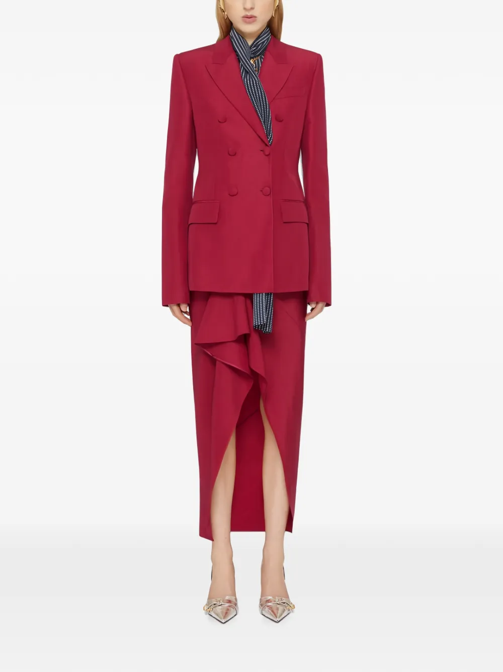 Givenchy Ruffled Asymmetric Midi Skirt in Red, view 2