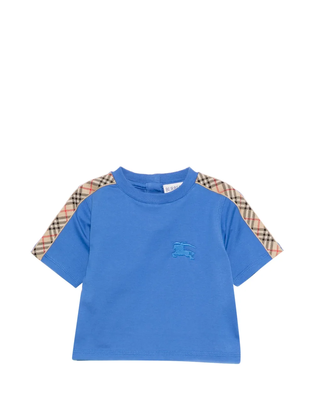 Burberry Kids checked embroidered T-shirt - Blu