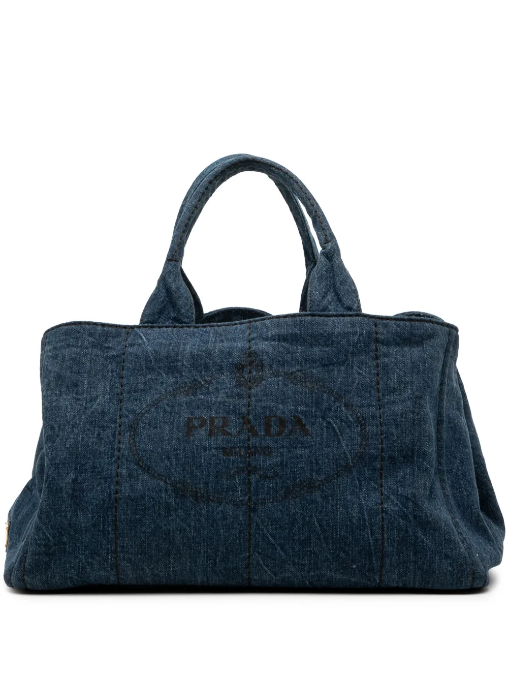 Prada Pre-Owned Borsa a tracolla Canapa Logo grande in denim 2013-2025 - Blu
