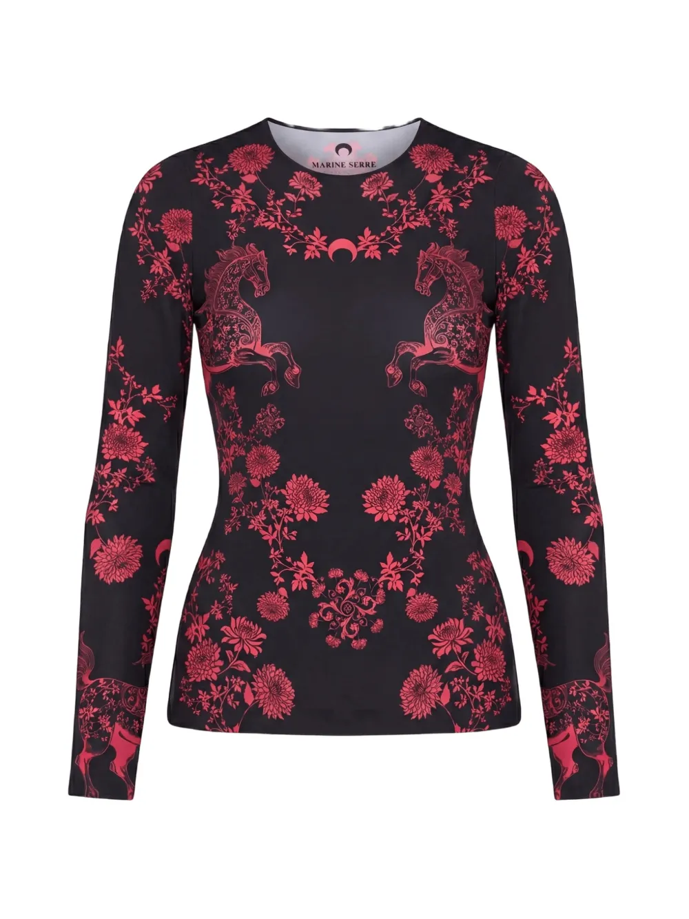 Marine Serre horses-print long-sleeved T-shirt - Nero