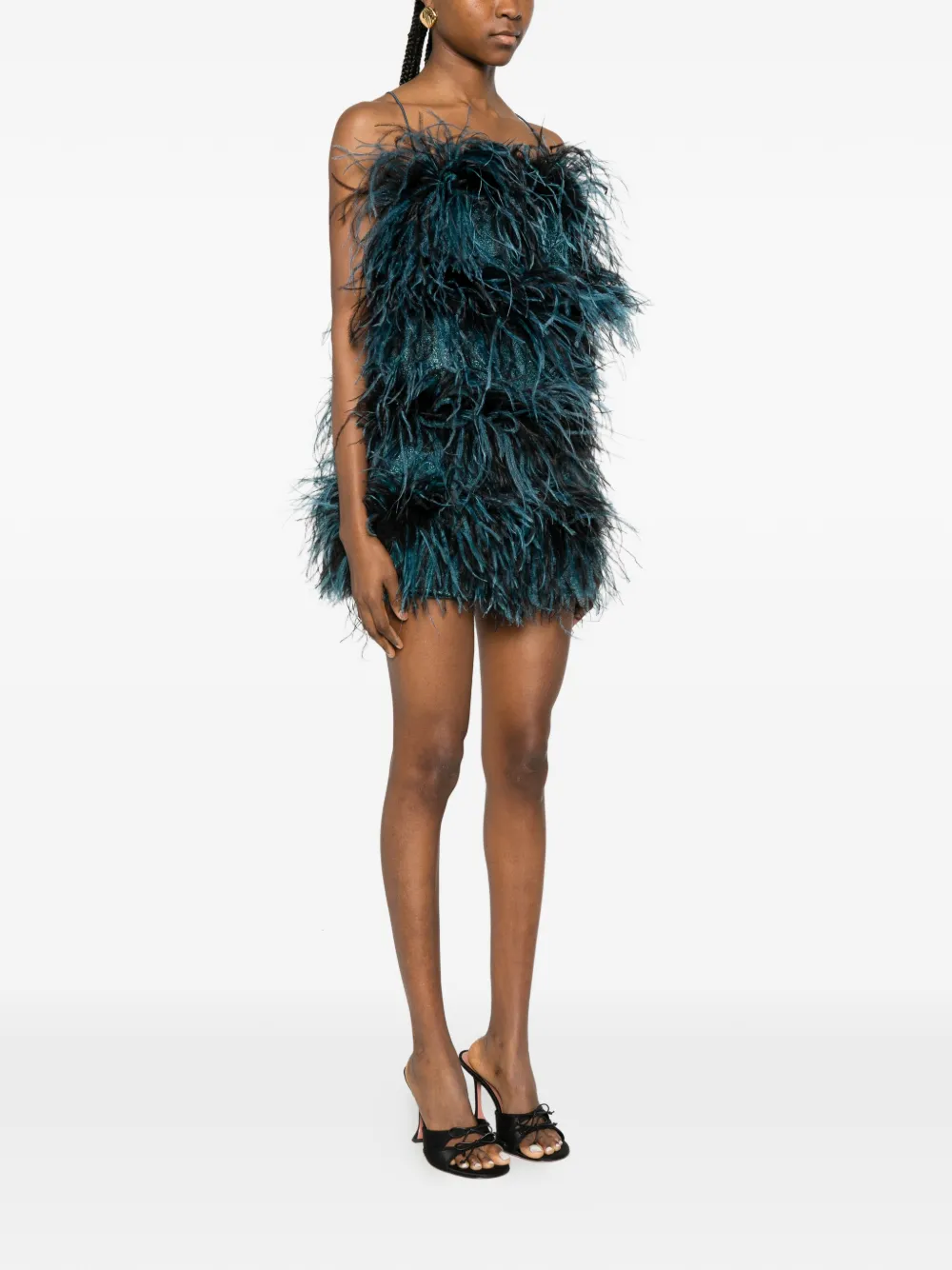 Oséree Mini-jurk met veren Blauw
