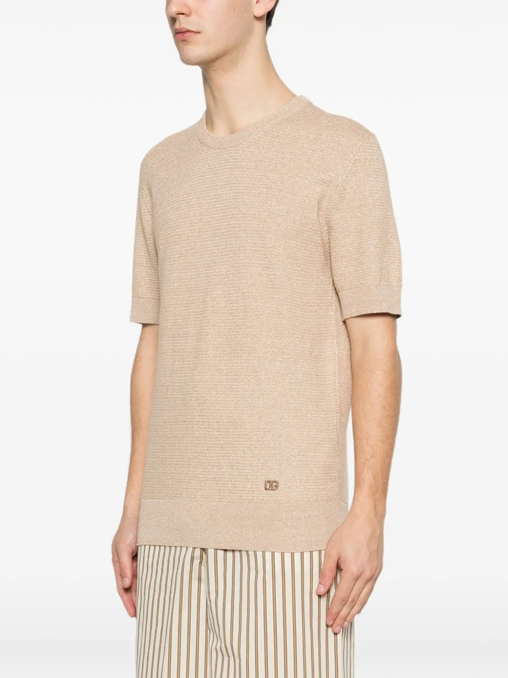 Dolce & Gabbana T-shirt met geborduurd logo en korte mouwen Beige