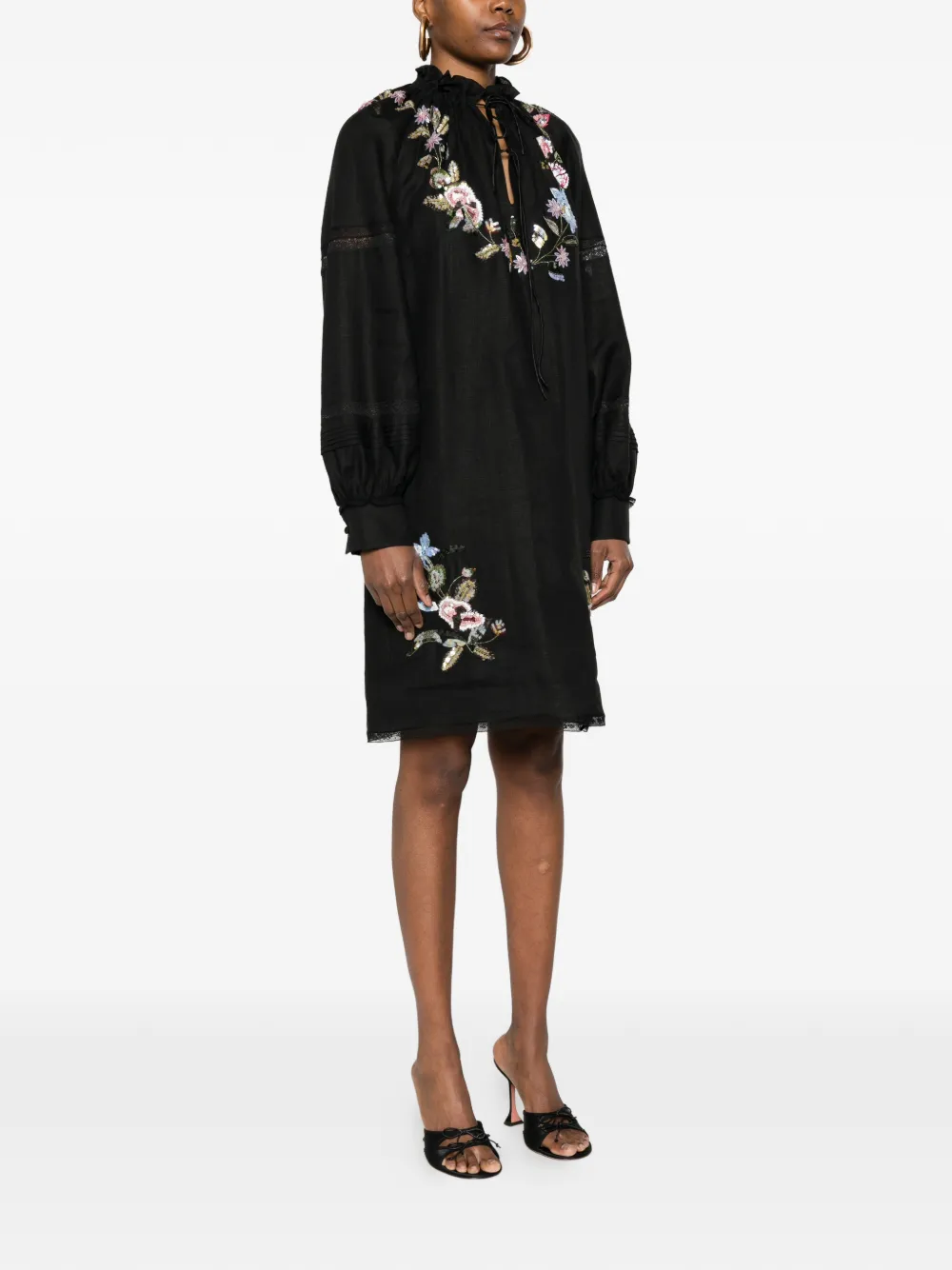 Valentino Garavani Jurk met geborduurde bloemen Zwart