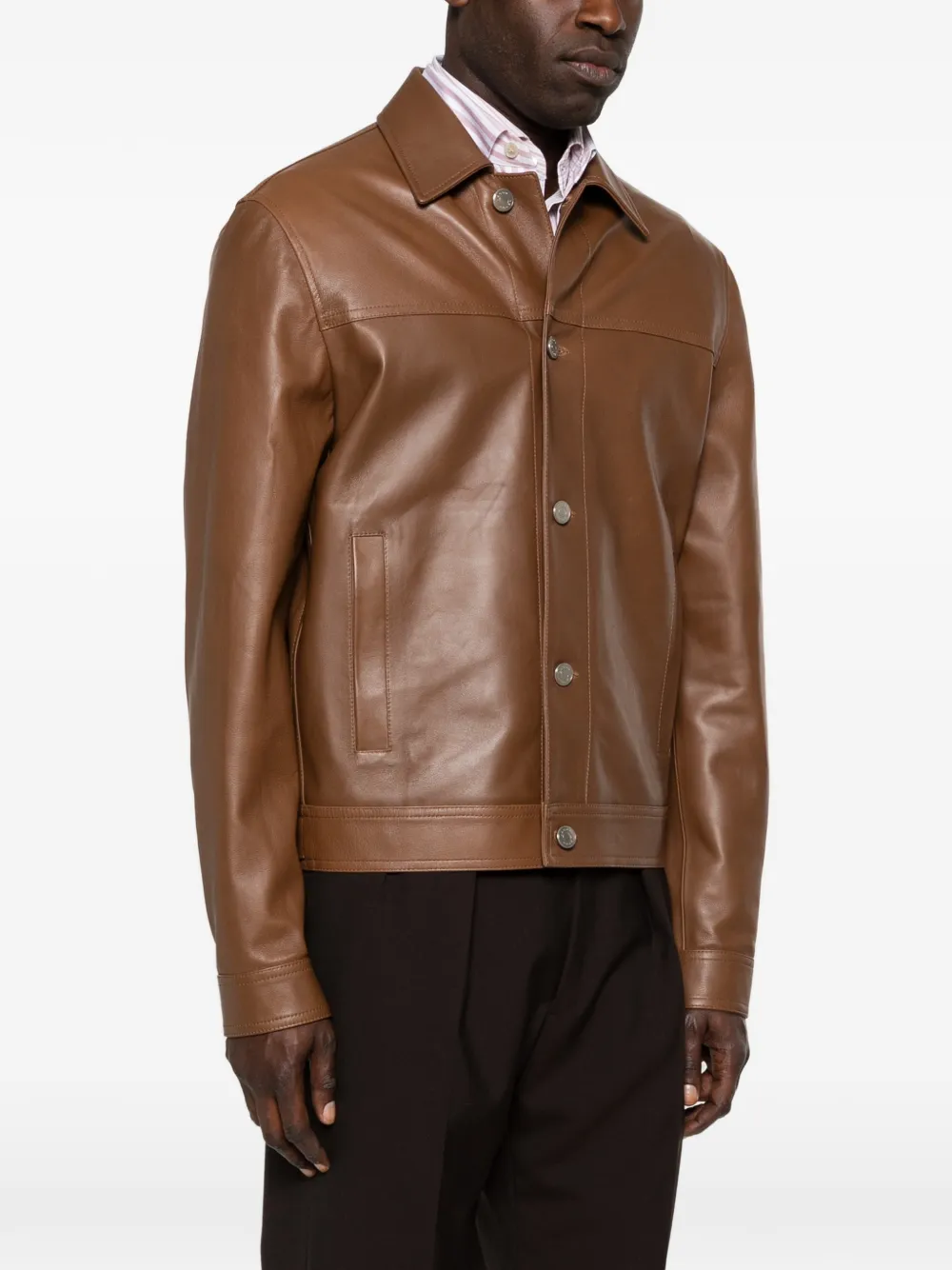  Jacob Cohën Button-fastening Leather Jacket - Brown 