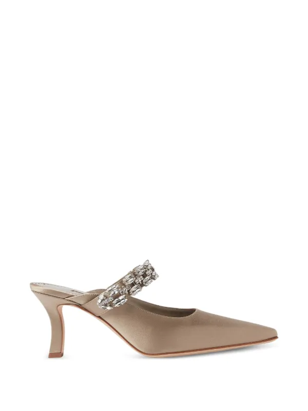 Manolo Blahnik Crystal-embellished Strap Mules in Neutrals