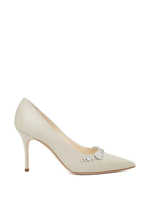 Manolo Blahnik Embellished Pointed Pumps in Neutrals