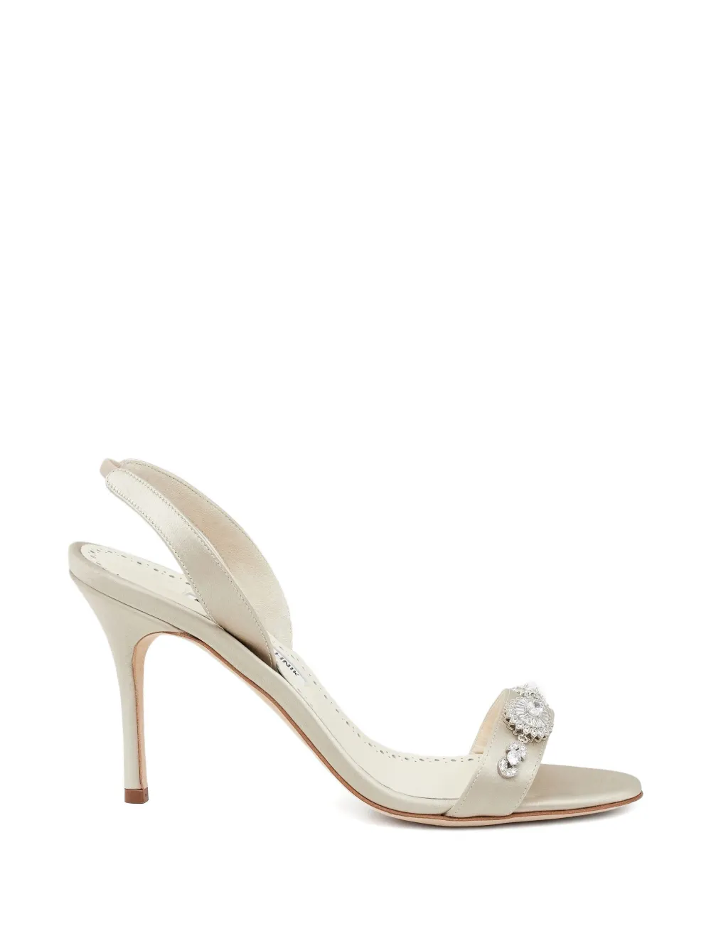 Manolo Blahnik Lamisan verfraaide sandalen Beige