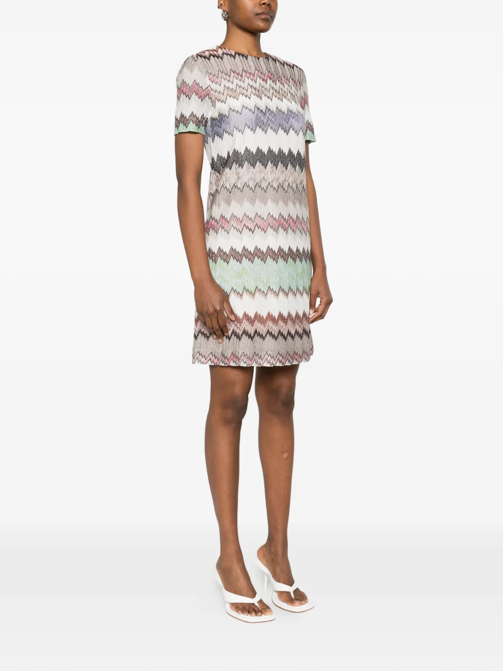 Missoni Jurk met korte mouwen en zigzag-patroon Beige