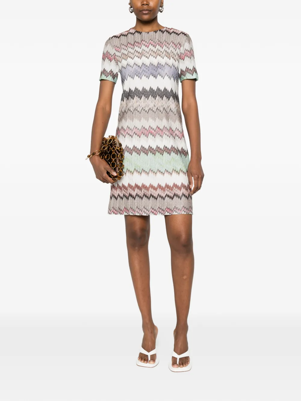Missoni Jurk met korte mouwen en zigzag-patroon Beige