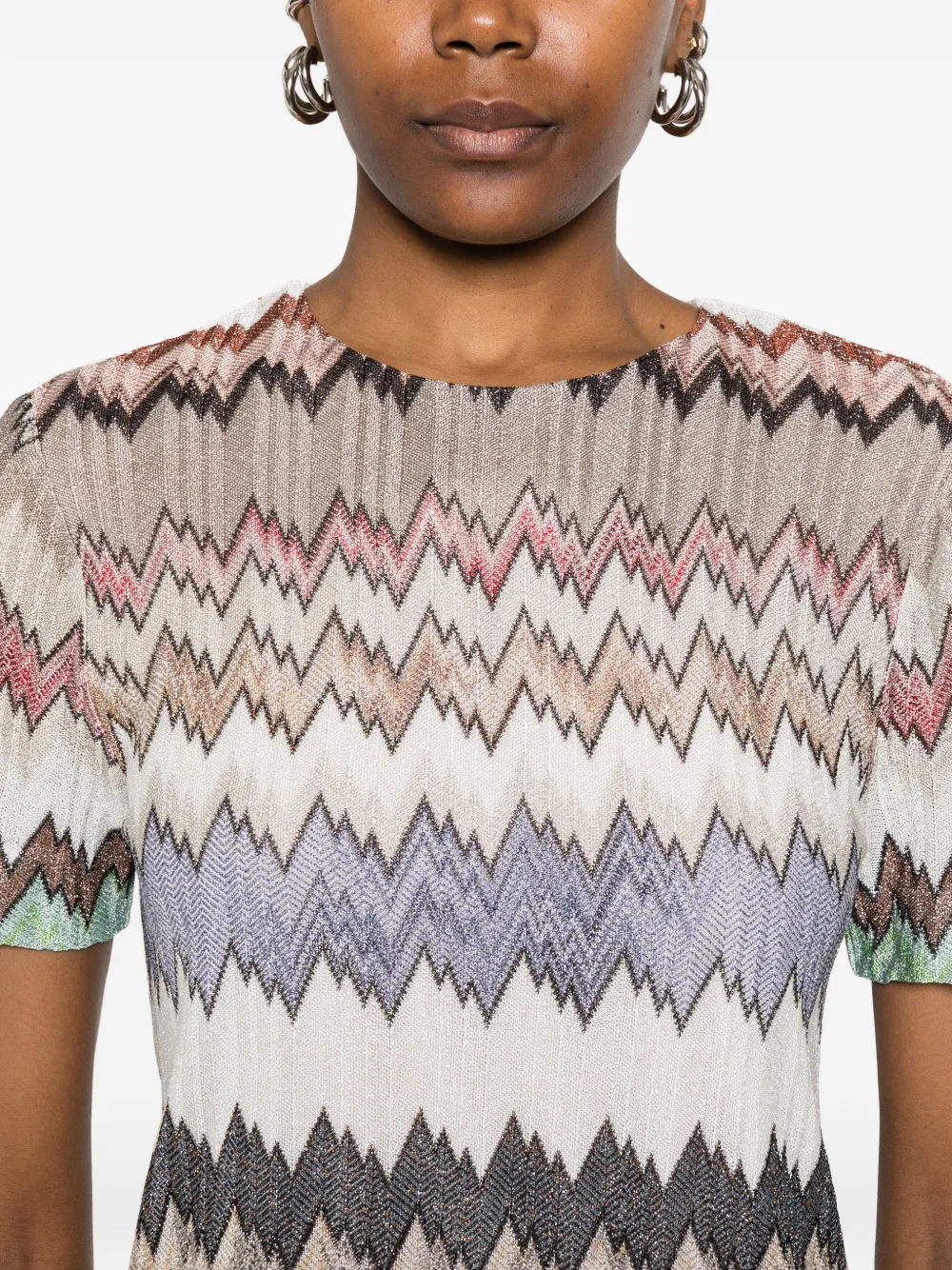 Missoni Jurk met korte mouwen en zigzag-patroon Beige