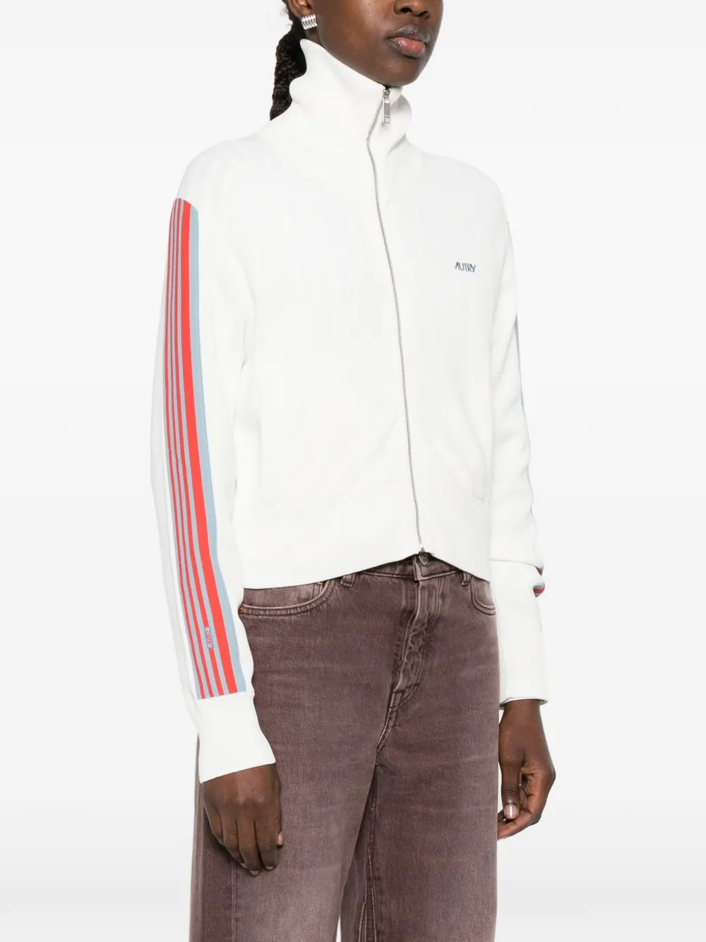 Striped-Detail Zip-Fastening Sweatshirt