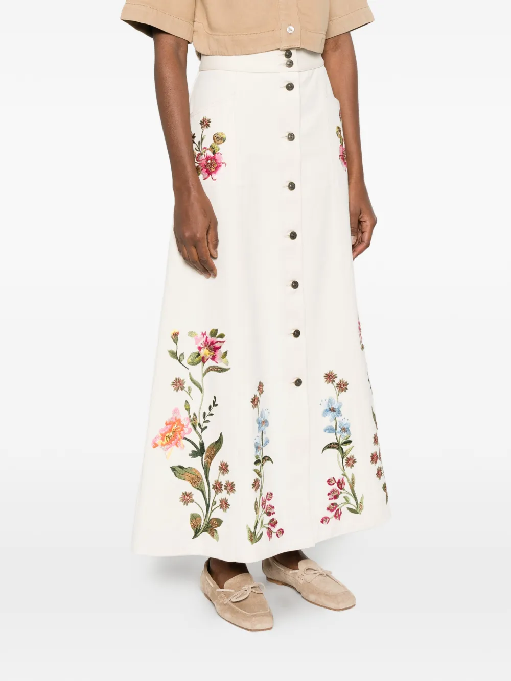 Embroidered Denim Skirt