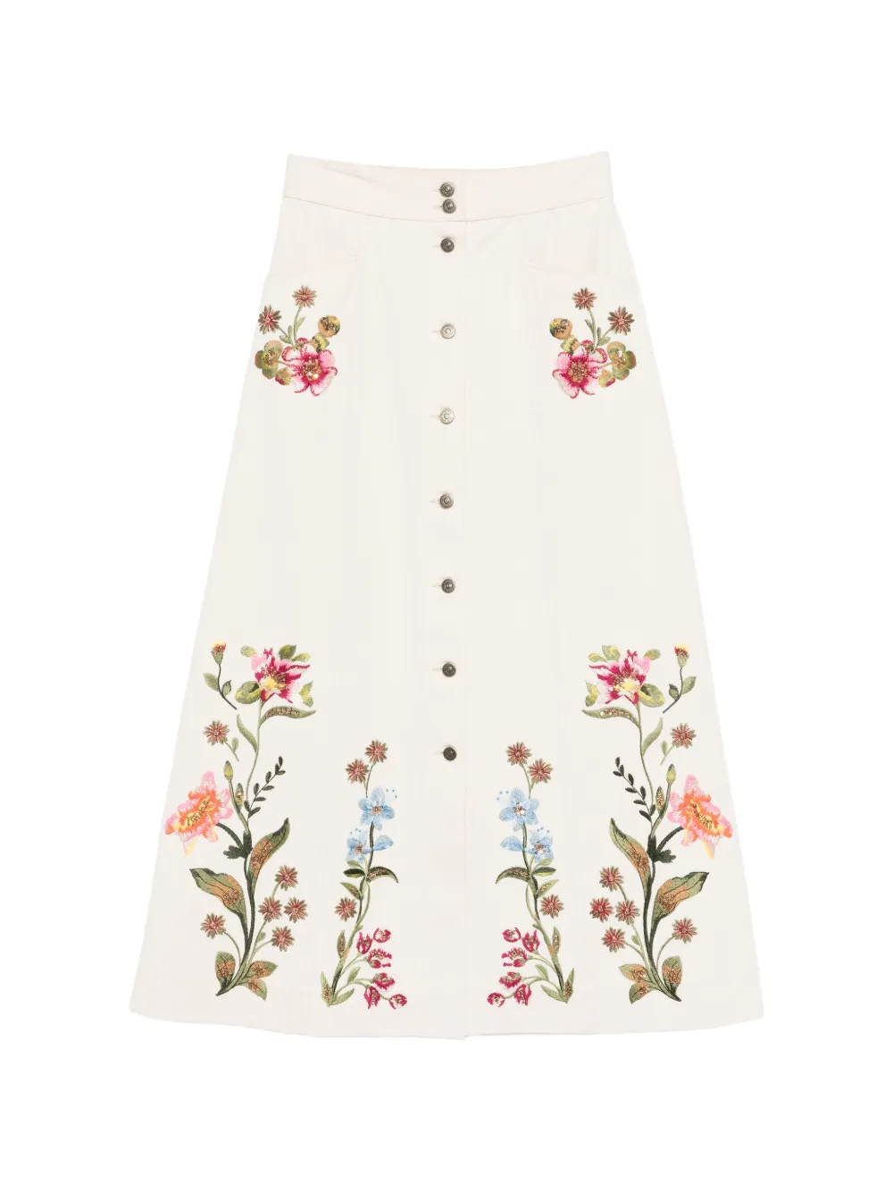 Valentino Garavani floral-print buttoned maxi skirt - Toni neutri