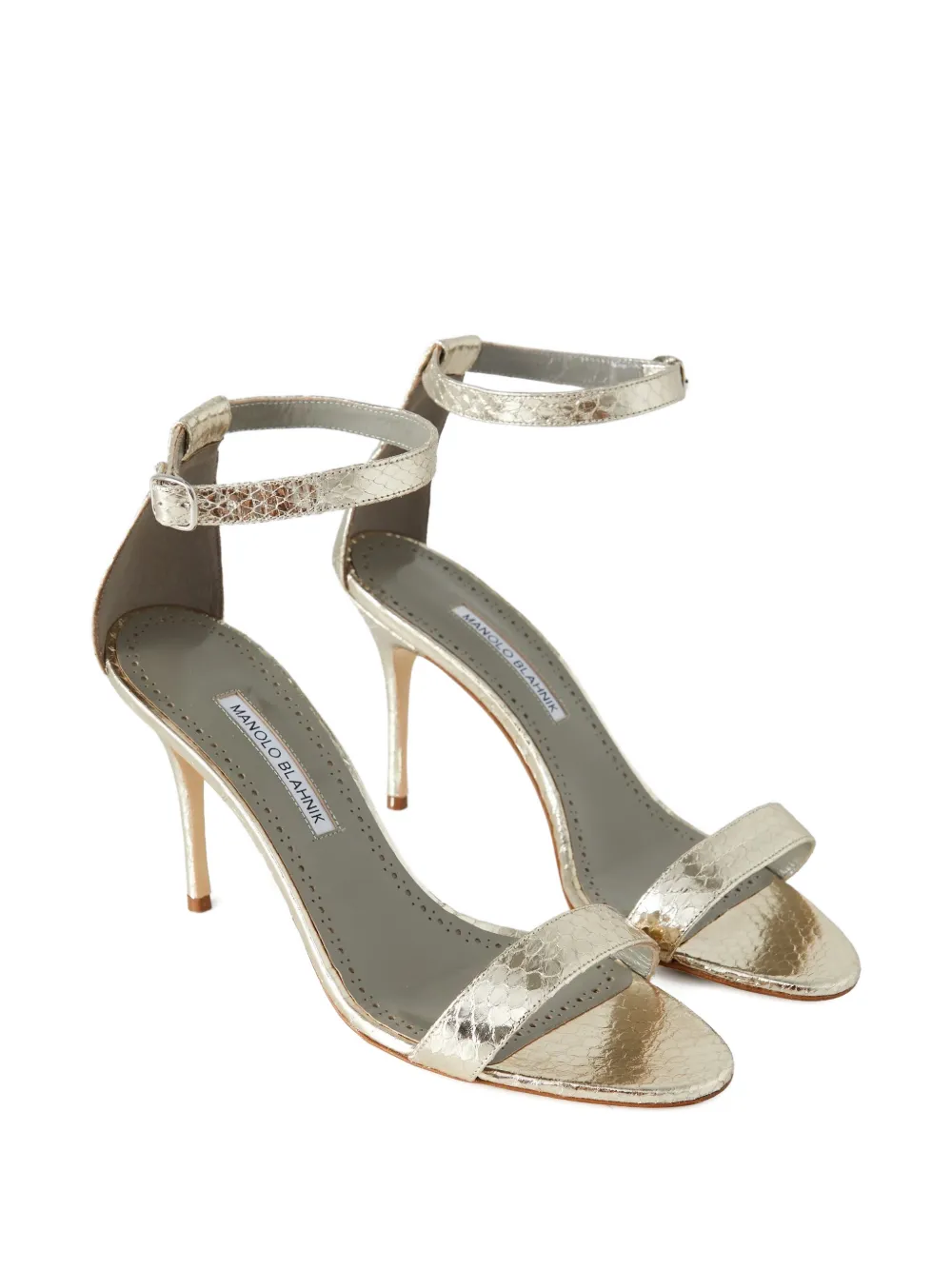 Manolo Blahnik Chaos sandalen met ronde neus en slangenleer Goud
