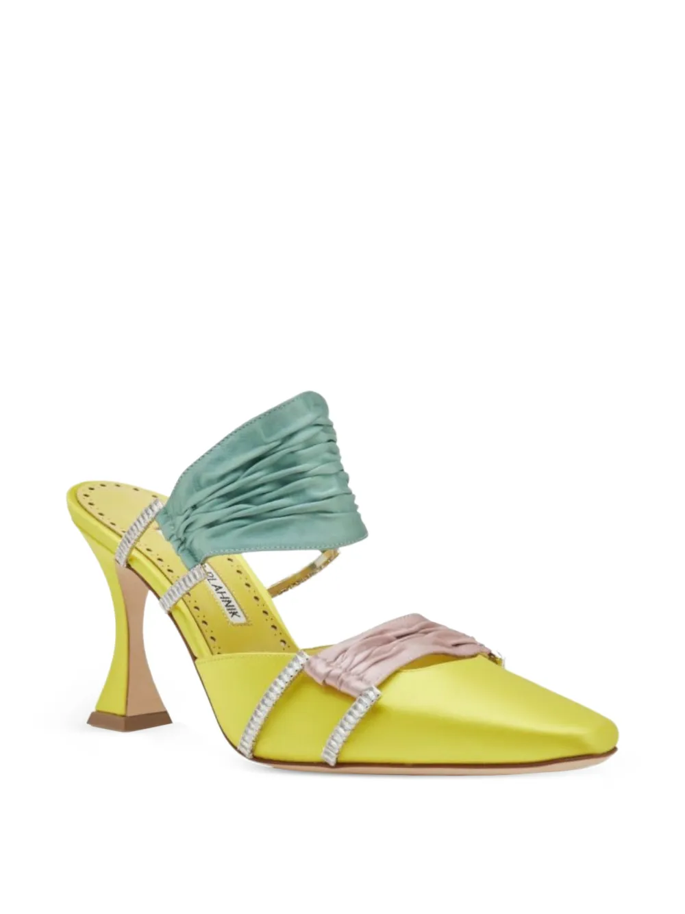 Manolo Blahnik Chinci verfraaide geplooide muiltjes Geel