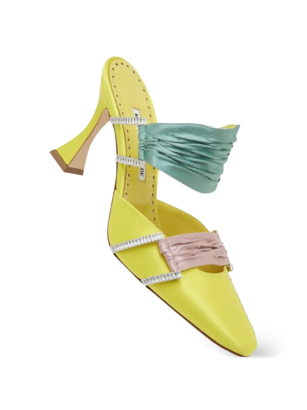 Manolo Blahnik Chinci verfraaide geplooide muiltjes Geel