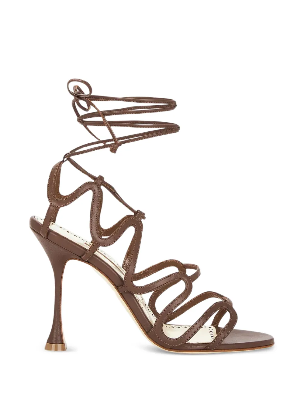 Manolo Blahnik tie-detail leather sandals - Marrone