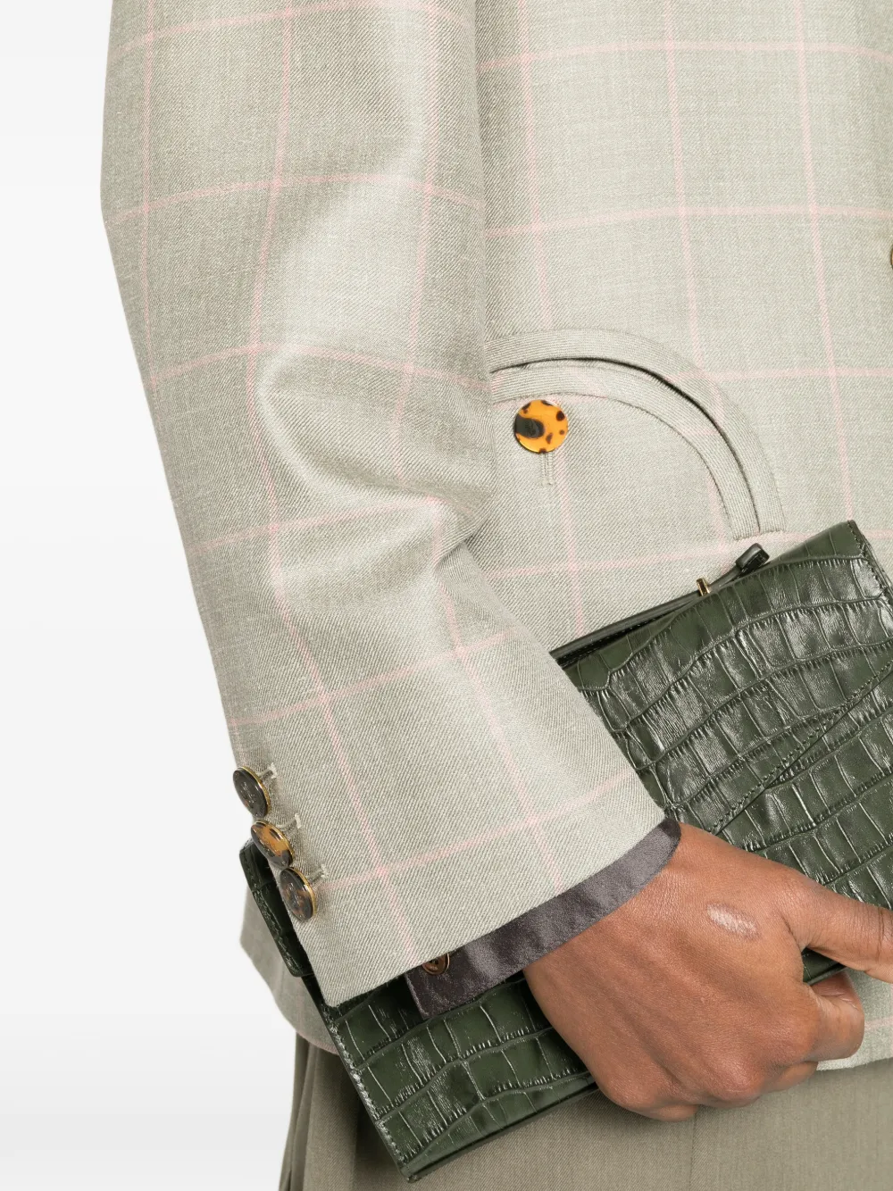 BLAZÉ Milano Check Double-breasted Jacket in Grey, view 5