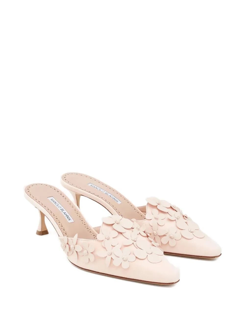 Manolo Blahnik Harnes suède muiltjes met bloemendetail Roze
