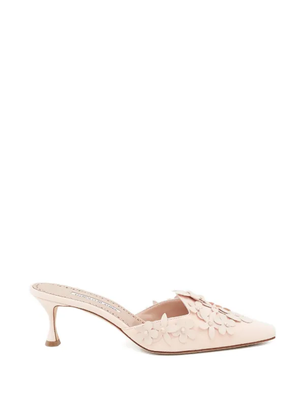 Manolo Blahnik Harnes Floral-detail Suede Mules in Pink