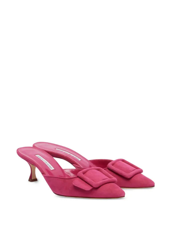 Manolo Blahnik Maysale スクエアバックル ミュール | ピンク