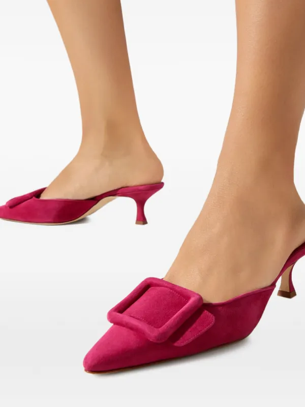 Manolo Blahnik Maysale スクエアバックル ミュール | ピンク