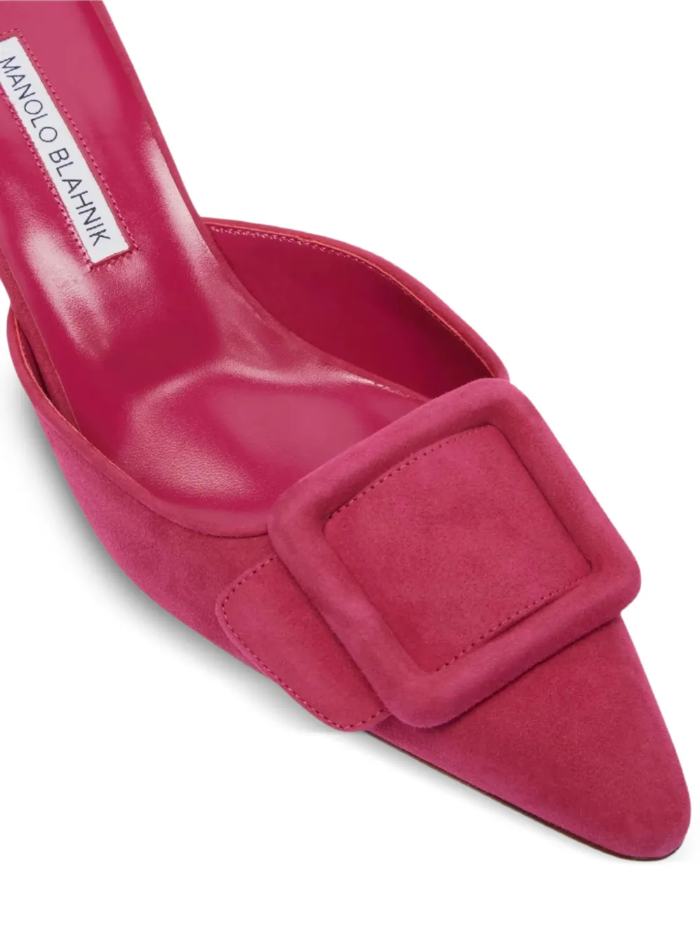 Manolo Blahnik Maysale muiltjes met vierkante gesp en puntige neus Roze
