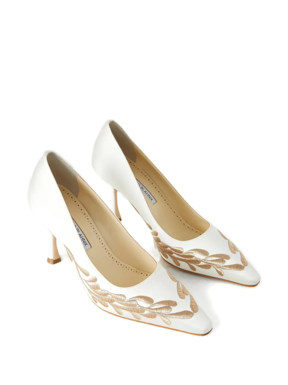 Manolo Blahnik Rabata pumps met puntige neus en borduurwerk Wit